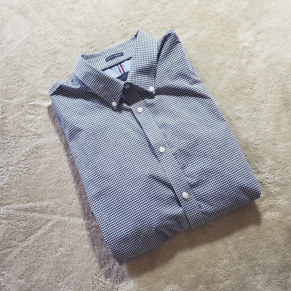 Tommy Hilfiger Slim Fit Navy Gingham Dress Shirt